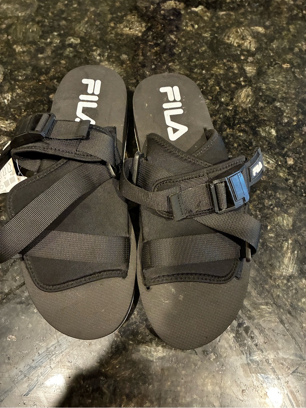 Fila Men’s Black Strapped Slide Sandals with Adjustable Buckles